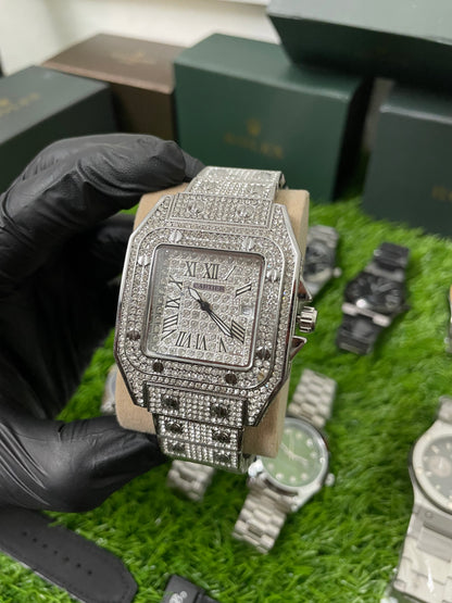Cartier Iced Diamond Luxury Silver Men watch