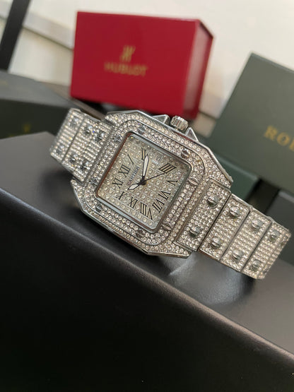 Cartier Iced Diamond Luxury Silver Men watch