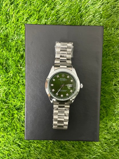 Rolex Date-Just with Green Dial with Silver chain