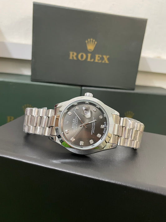 Rolex Date-Just with Black Dial with Silver chain