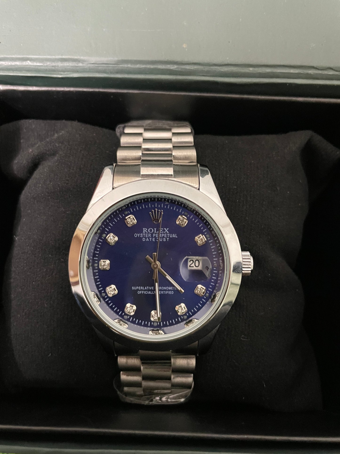 Rolex Date-Just with Blue Dial with Silver chain -