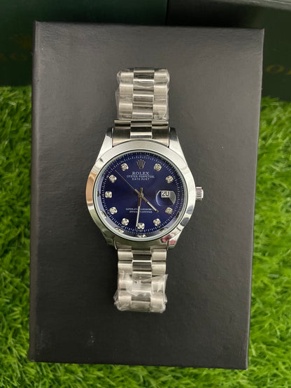 Rolex Date-Just with Blue Dial with Silver chain -