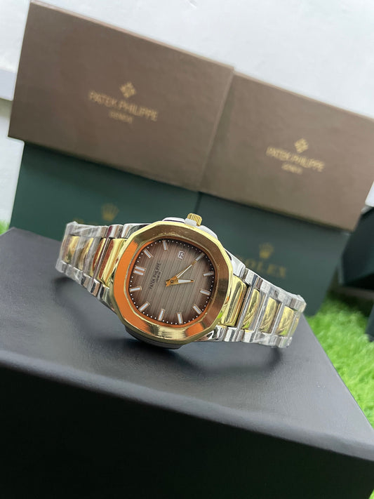 Patek Phillippe Geneve Silver dial with Gold and silver chain