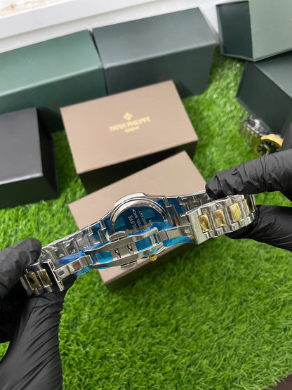 Patek Phillippe Geneve Silver dial with Gold and silver chain