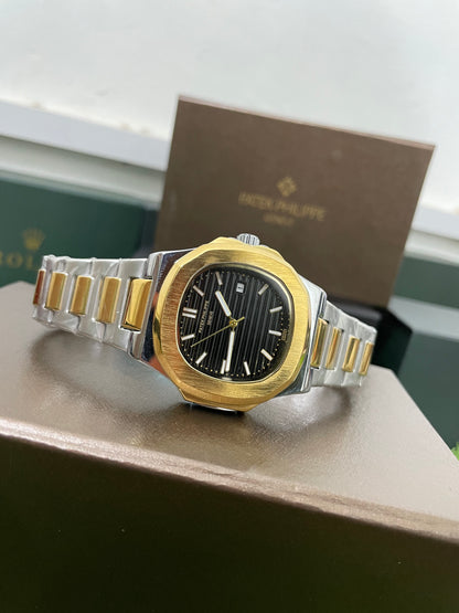 Patek Phillippe Geneve Black dial with Gold and silver chain