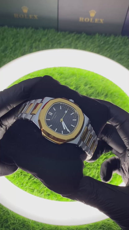 Patek Phillippe Geneve Silver dial with Gold and silver chain