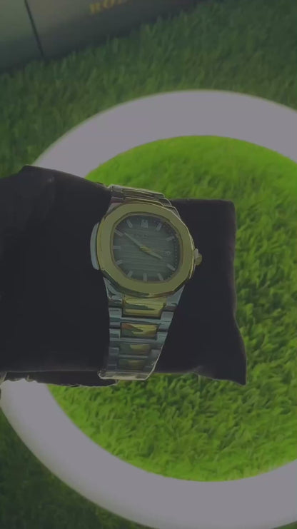 Patek Phillippe Geneve Black dial with Gold and silver chain